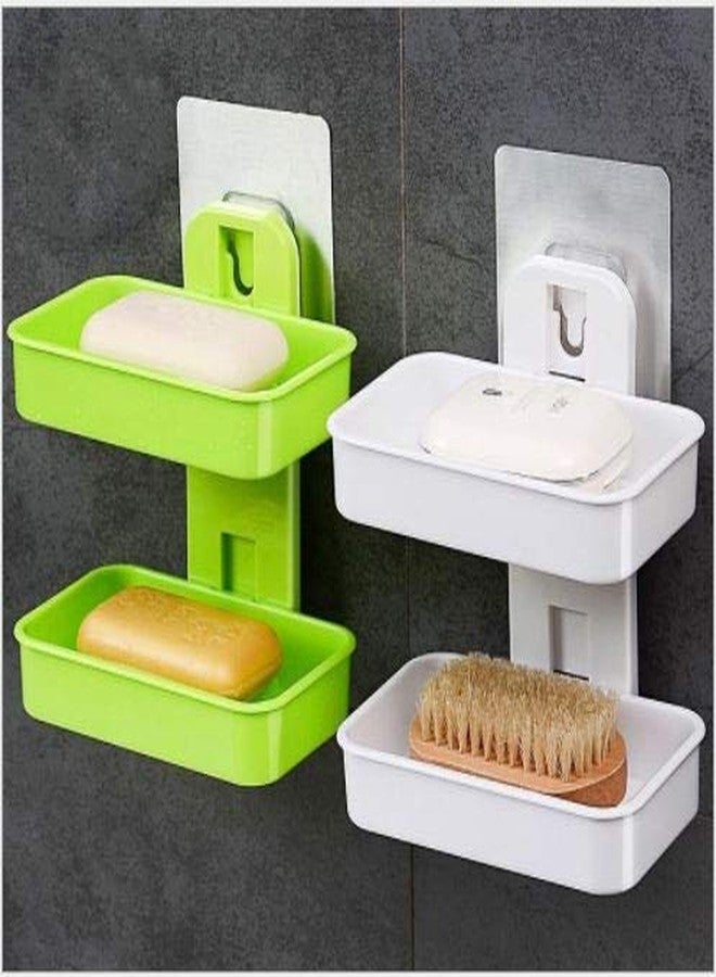 HREDOW Super Adhesive Sticker Soap 2 Layer Dish Holder Wall Mounted Bathroom Shower Soap Holder Saver Box Storage Organizer Rack,Multi Colour ABS Plastic (Double Layers) (1) - Image 4