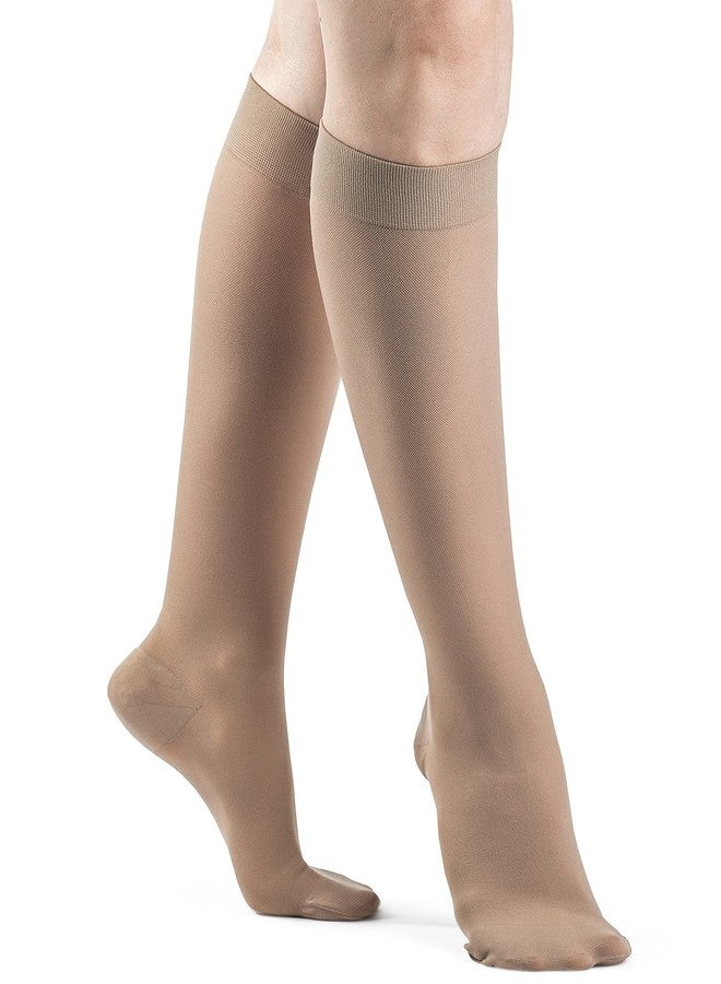 sigvaris DYNAVEN by Sigvaris Women's Compression Calf-High Socks 20-30mmHg Weight - Closed Toe Design for Everyday Support - Small Short - Light Beige - Image 1
