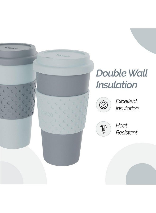 Copco Copco Acadia 16oz Travel Mug with Lid, Set of 2 Double Wall Insulated Tumbler, Non-Slip Sleeve and BPA-Free - Microwave & Dishwasher Safe, Reusable Plastic To Go Travel Coffee Mug (Aqua/Gray) - Image 3