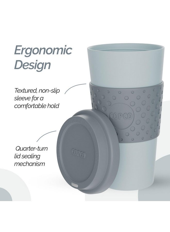 Copco Copco Acadia 16oz Travel Mug with Lid, Set of 2 Double Wall Insulated Tumbler, Non-Slip Sleeve and BPA-Free - Microwave & Dishwasher Safe, Reusable Plastic To Go Travel Coffee Mug (Aqua/Gray) - Image 5