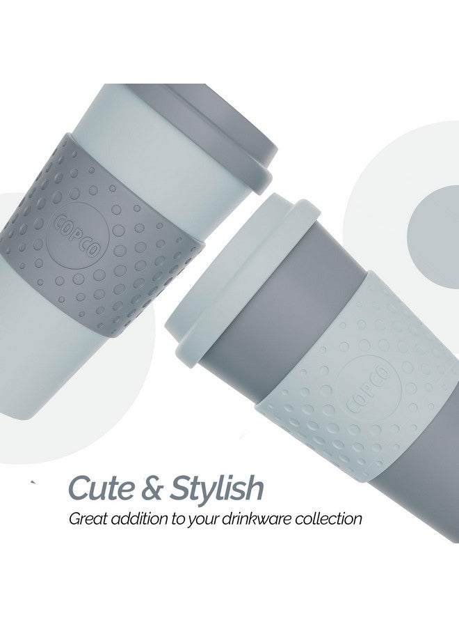 Copco Copco Acadia 16oz Travel Mug with Lid, Set of 2 Double Wall Insulated Tumbler, Non-Slip Sleeve and BPA-Free - Microwave & Dishwasher Safe, Reusable Plastic To Go Travel Coffee Mug (Aqua/Gray) - Image 4