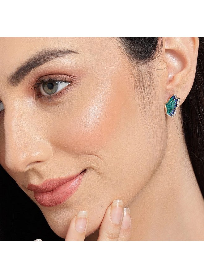 SOHI Enamel Butterfly Shaped Studs Earrings For Women Cobalt Blue And Emerald Green With Crystal Stones,Gold Plated,Cute Earrings For Girls,Fancy Earrings For Women Stylish,Fashion Jewellery - Image 2