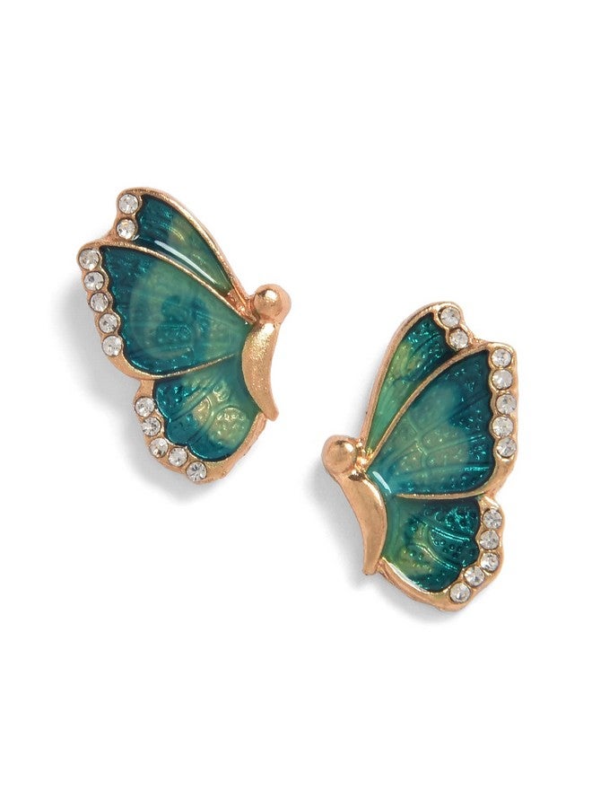 SOHI Enamel Butterfly Shaped Studs Earrings For Women Cobalt Blue And Emerald Green With Crystal Stones,Gold Plated,Cute Earrings For Girls,Fancy Earrings For Women Stylish,Fashion Jewellery - Image 1