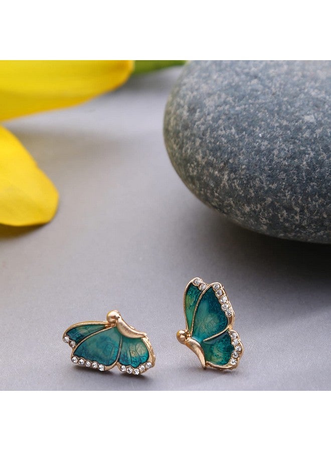 SOHI Enamel Butterfly Shaped Studs Earrings For Women Cobalt Blue And Emerald Green With Crystal Stones,Gold Plated,Cute Earrings For Girls,Fancy Earrings For Women Stylish,Fashion Jewellery - Image 3