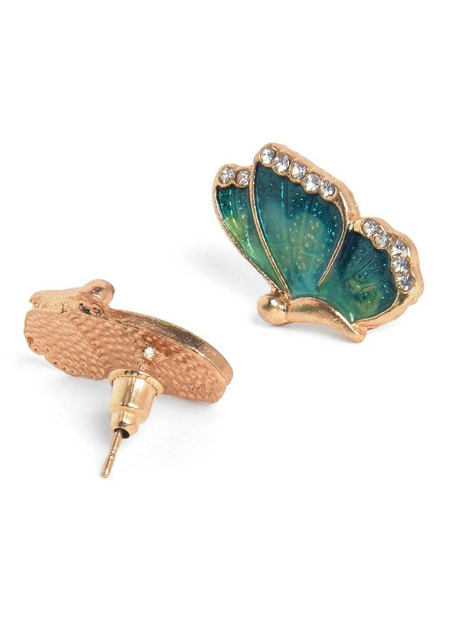 SOHI Enamel Butterfly Shaped Studs Earrings For Women Cobalt Blue And Emerald Green With Crystal Stones,Gold Plated,Cute Earrings For Girls,Fancy Earrings For Women Stylish,Fashion Jewellery - Image 4