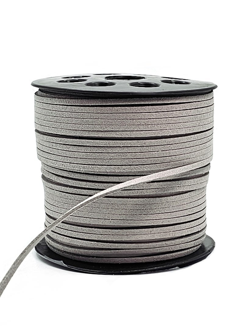 2.6mm Light Grey Suede Cord, 100 Yards Flat Faux Leather Cord for Necklaces, Bracelets, Jewelry Making, Beading and DIY Crafts - Image 1
