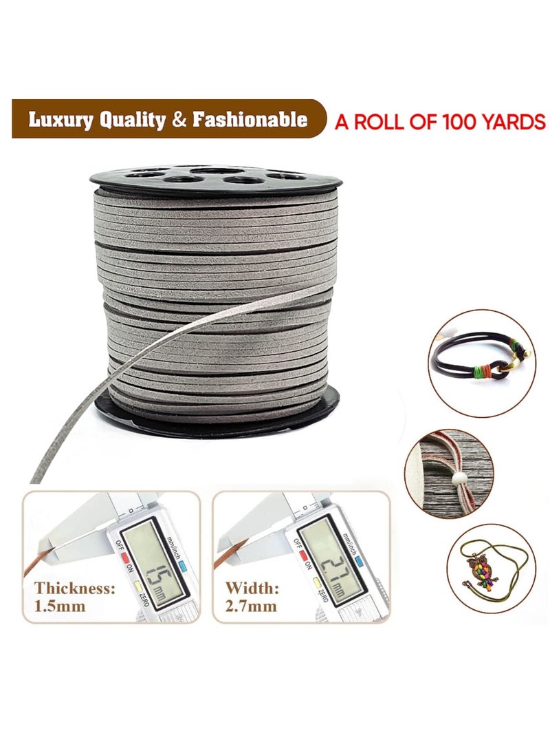 2.6mm Light Grey Suede Cord, 100 Yards Flat Faux Leather Cord for Necklaces, Bracelets, Jewelry Making, Beading and DIY Crafts - Image 3