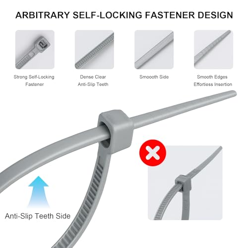Baomain 100-Pack 8 Inch Self-Locking Nylon Cable Zip Ties, Heavy-Duty and Multi-Purpose (0.18" Width, 50LBS Tensile Strength), Indoor and Outdoor Use for Home, Office, Garden, Workshop,Gray - Image 4