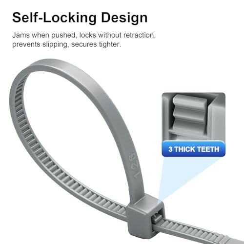Baomain 100-Pack 8 Inch Self-Locking Nylon Cable Zip Ties, Heavy-Duty and Multi-Purpose (0.18" Width, 50LBS Tensile Strength), Indoor and Outdoor Use for Home, Office, Garden, Workshop,Gray - Image 3