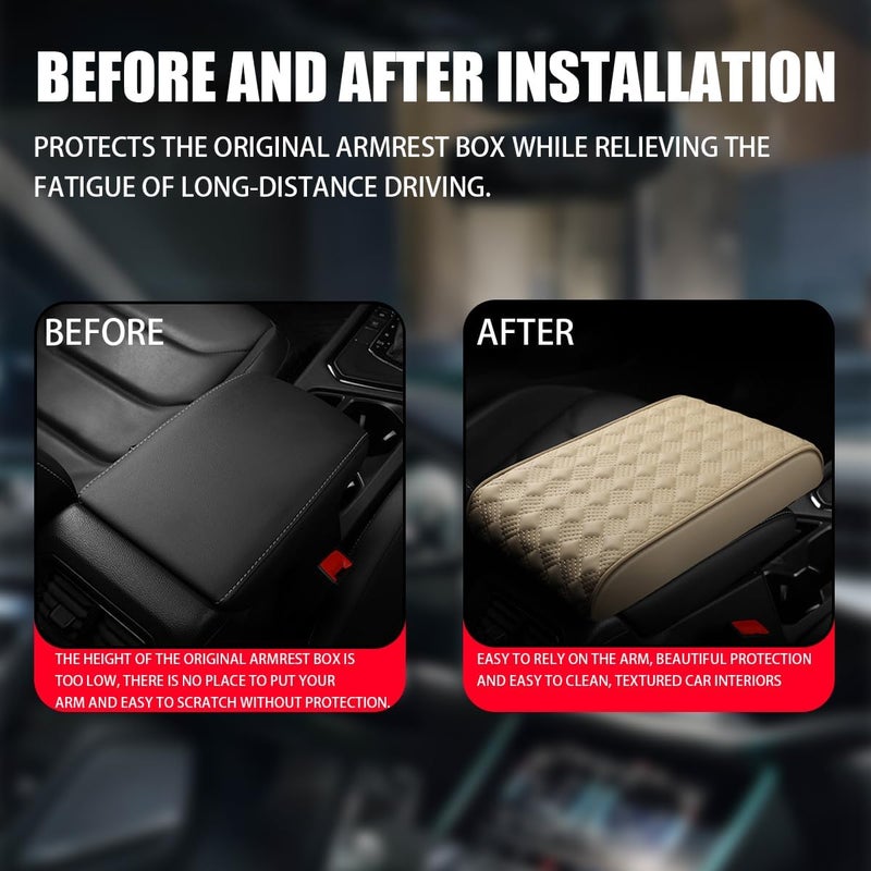 Bittwee Car Armrest Cushion, Automotive Anti-Scratch Leather Memory Foam Center Console Pad Cover Protector Elbow Pillow Armrest Seat Box with Organizer Pockets Storage Bag, Universal Fit - Image 3