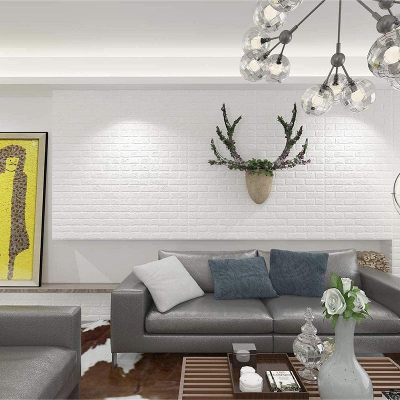 Premium 3D Foam Brick Wall Panels (10-Pack) | Self-Adhesive Faux Brick Wallpaper for Accent Wall, Waterproof PE Foam Peel and Stick Wall Stickers for Living Room, Bedroom, and TV Background | White