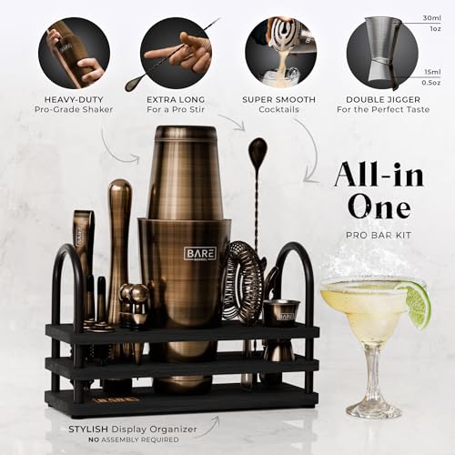BARE BARREL Mixology Bartender Kit Bar Set 14Piece Cocktail Shaker Set Martini Barware Mixing Tools for Home Bartending 35 Recipe Cards Gift Set 28oz Boston Shaker BrassBlack - Image 3