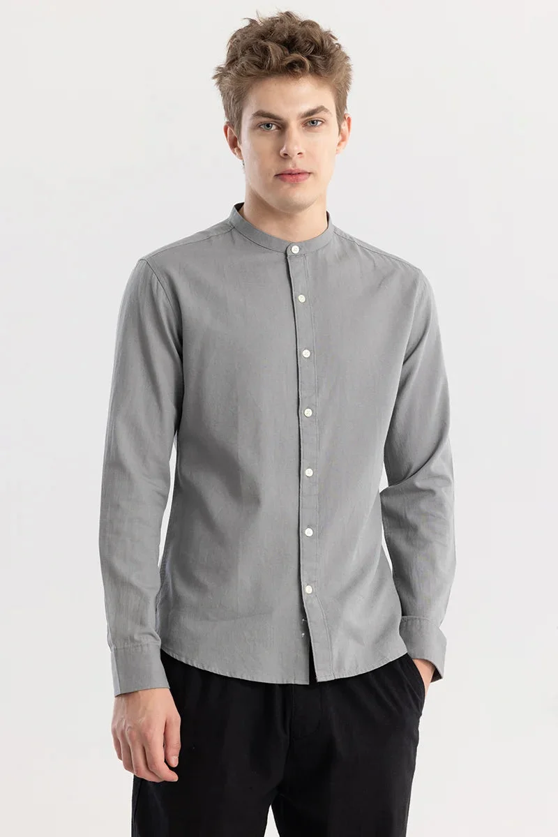 سنيتش Grey Solid Long Sleeve Slim Fit Shirt