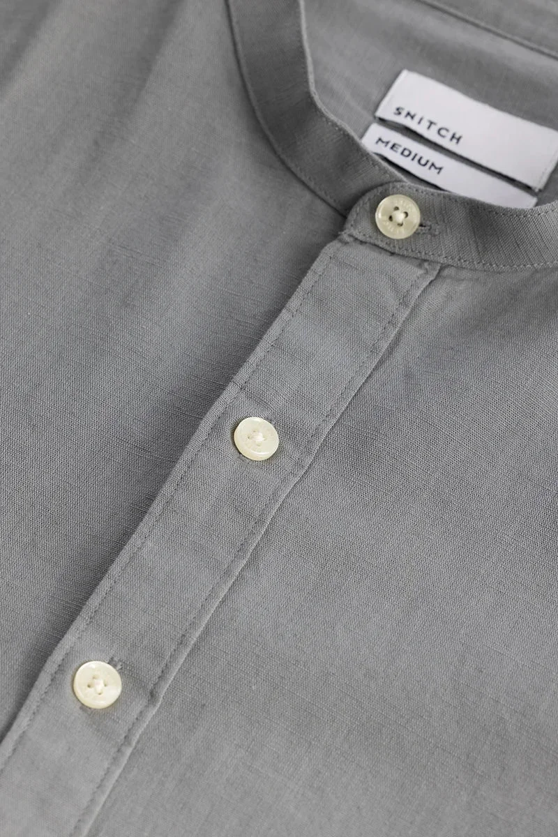 سنيتش Grey Solid Long Sleeve Slim Fit Shirt