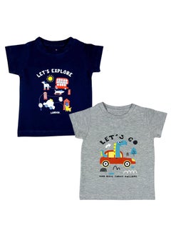 Dinosaur Grey T-shirt & Let's Explore Navy T-shirts (2 Pack)