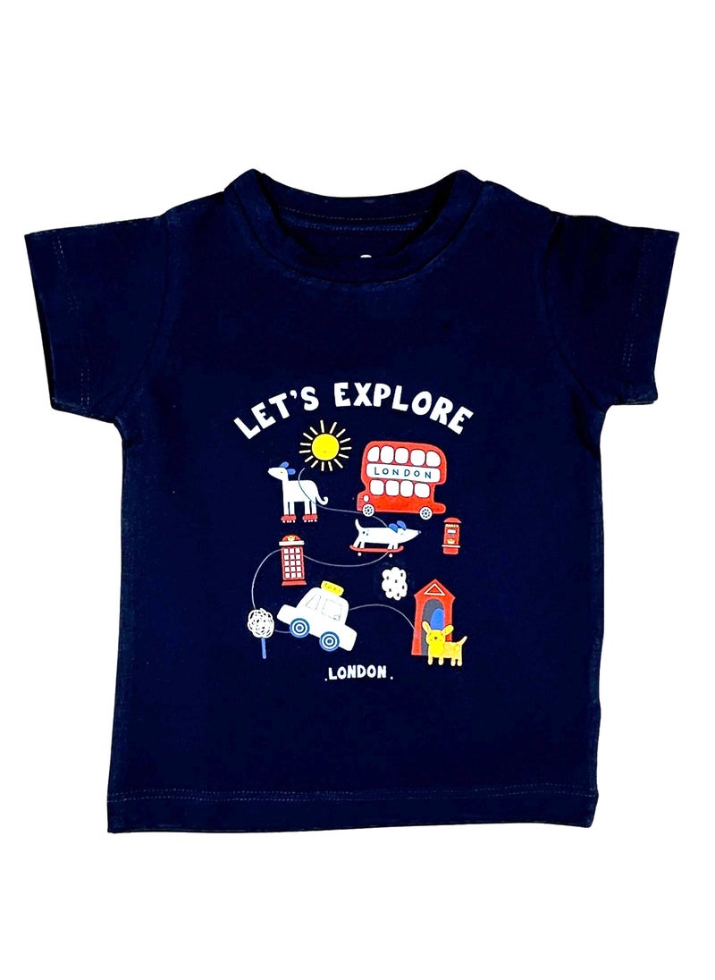 Baby Co. - Dinosaur Grey T-shirt & Let's Explore Navy T-shirts (2 Pack) - Image 1