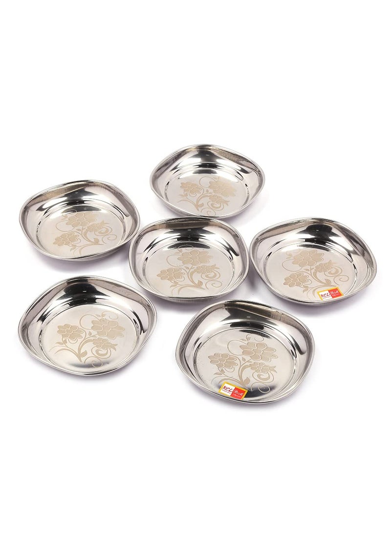 KCL KCL Stainless Steel Laser Design Mirror Finish Flower Shape Halwa PlateDessert Plate for SnacksDry FruitsSweetHalwa Set of 615cm  - Image 1
