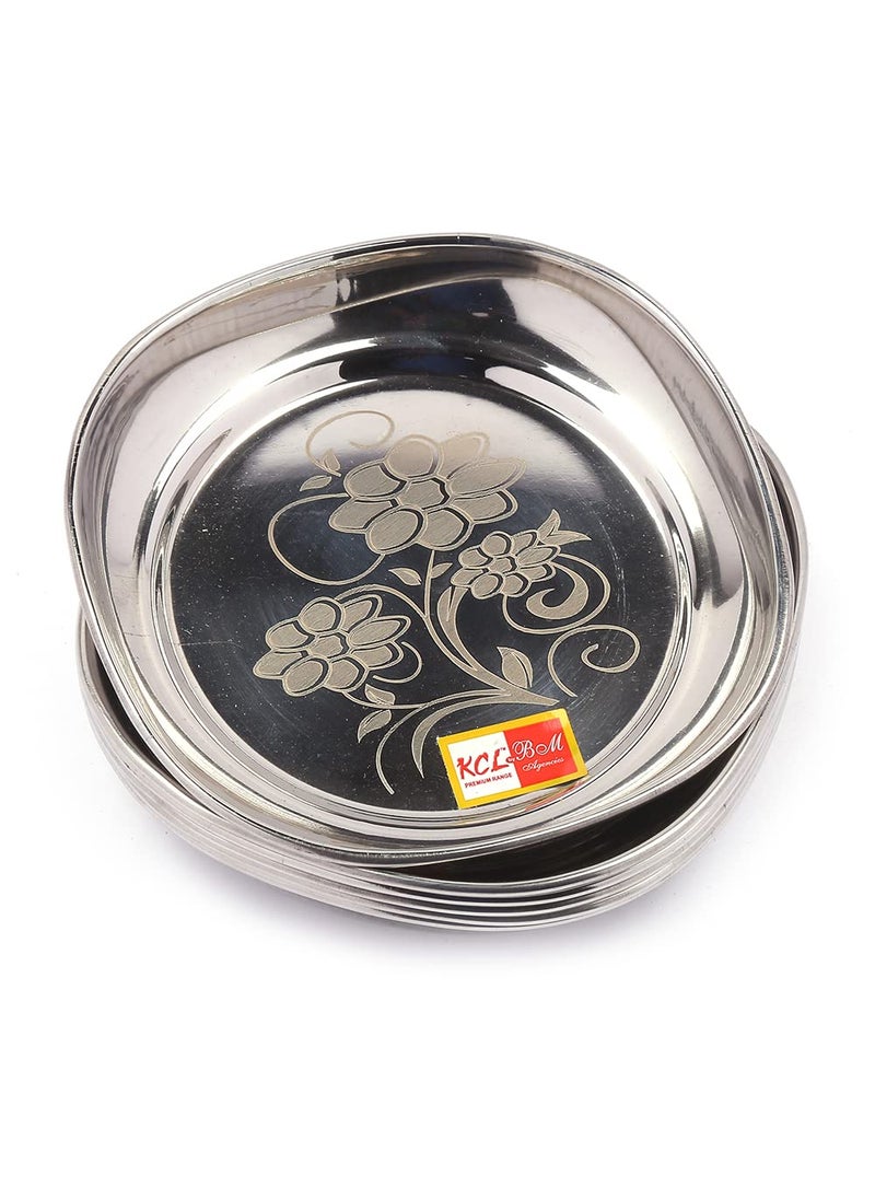 KCL KCL Stainless Steel Laser Design Mirror Finish Flower Shape Halwa PlateDessert Plate for SnacksDry FruitsSweetHalwa Set of 615cm  - Image 2