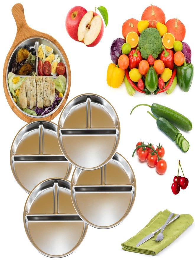 falichchch Set of 5 Stainless Steel Divided Plates – 3-Compartment Portion Control Plates for Kids & Adults Unbreakable, Dishwasher-Safe & Eco-Friendly – Perfect for Healthy Eating, Camping & More - Image 3