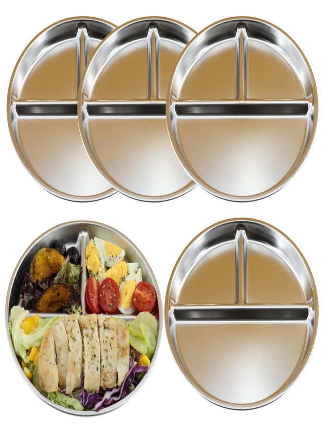 falichchch Set of 5 Stainless Steel Divided Plates – 3-Compartment Portion Control Plates for Kids & Adults Unbreakable, Dishwasher-Safe & Eco-Friendly – Perfect for Healthy Eating, Camping & More - Image 1