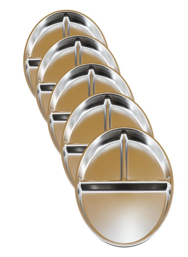 falichchch Set of 5 Stainless Steel Divided Plates – 3-Compartment Portion Control Plates for Kids & Adults Unbreakable, Dishwasher-Safe & Eco-Friendly – Perfect for Healthy Eating, Camping & More - Image 2