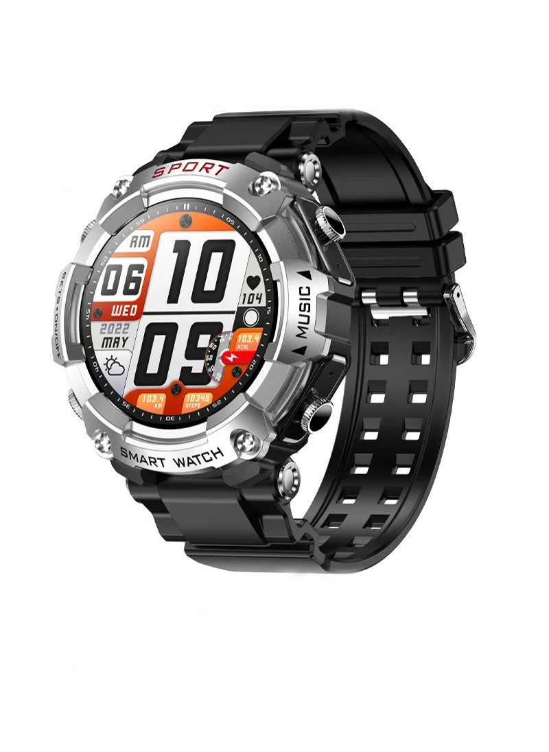 Generic - T96 Bluetooth Smart Watch With Earbuds 1.52 HD Screen Rugged Bluetooth Call Fitness Tracker IP67 Waterproof AI Voice Assistant Silver - Image 1