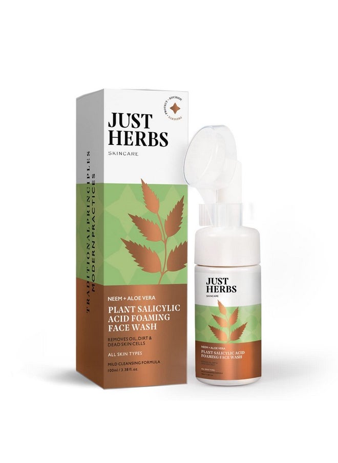 Just Herbs Neem And Aloe Vera Plant Salicylic Acid Foaming Face Wash For Men & Women 100 Ml  - Image 1