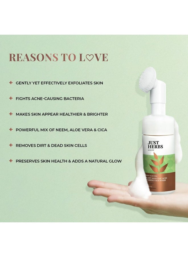 Just Herbs Neem And Aloe Vera Plant Salicylic Acid Foaming Face Wash For Men & Women 100 Ml  - Image 3
