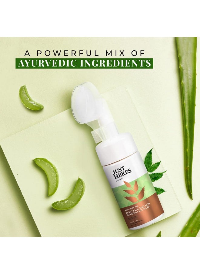 Just Herbs Neem And Aloe Vera Plant Salicylic Acid Foaming Face Wash For Men & Women 100 Ml  - Image 2