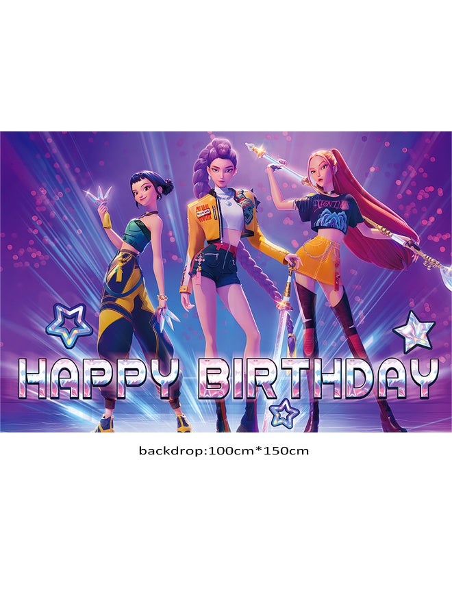 KPop Demon Hunters Birthday Party Decorations Set, Happy Birthday Banner, Backdrop, Latex Balloons, Cake & Cupcake Toppers for Kids Fans - Image 3