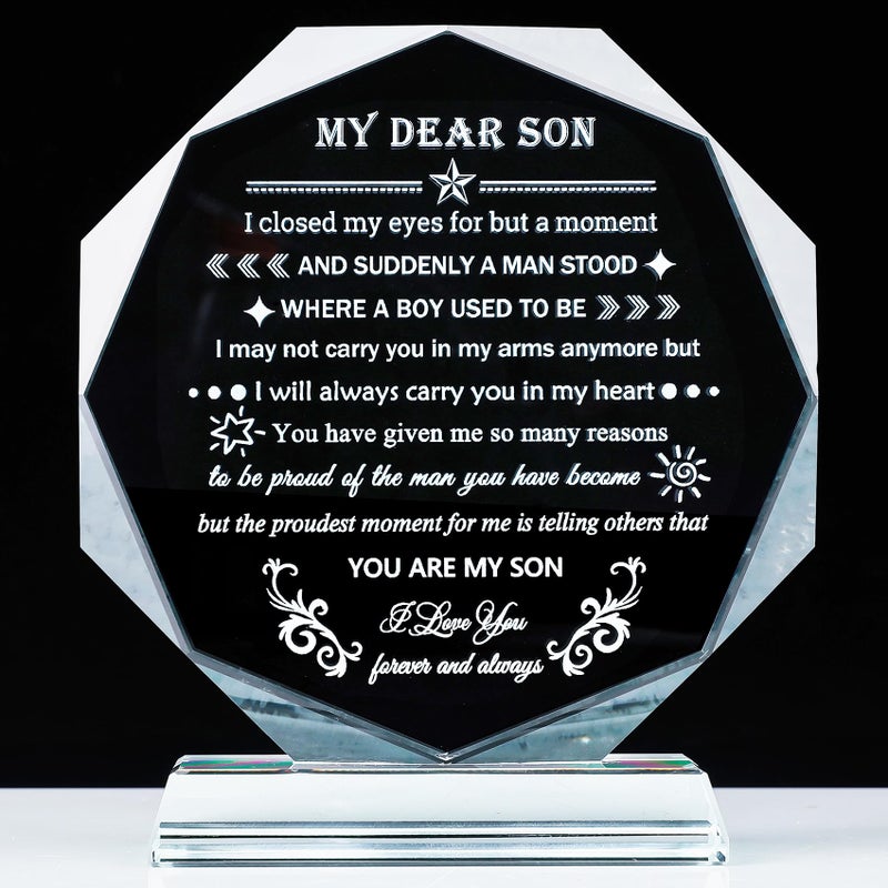 YWHL Meaningful Son Gifts from Mom Dad Crystal Keepsake Inspirational Birthday Graduation Gifts for Adult Son To My Son Gifts on Christmas Valentines