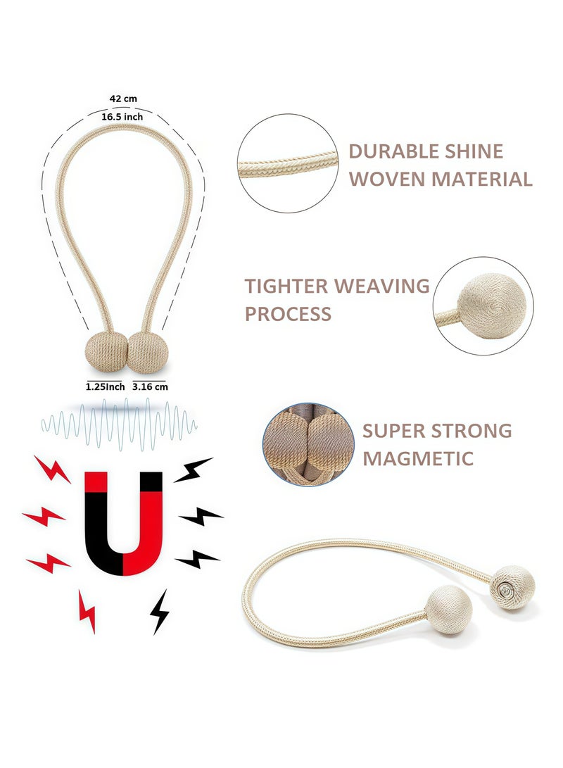 مجموعة من 2 مشبك مغناطيسي لتثبيت الستائر، مشبك سلك سحب، مناسب للمنزل، غرفة النوم، ديكور المكتب، تثبيت الستائر، لون بيج غامق - Image 2