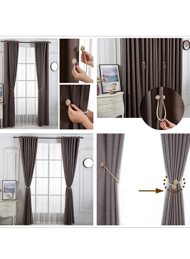 مجموعة من 2 مشبك مغناطيسي لتثبيت الستائر، مشبك سلك سحب، مناسب للمنزل، غرفة النوم، ديكور المكتب، تثبيت الستائر، لون بيج غامق - Image 4
