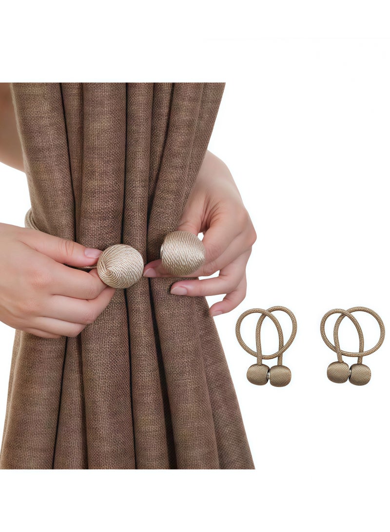 مجموعة من 2 مشبك مغناطيسي لتثبيت الستائر، مشبك سلك سحب، مناسب للمنزل، غرفة النوم، ديكور المكتب، تثبيت الستائر، لون بيج غامق - Image 1