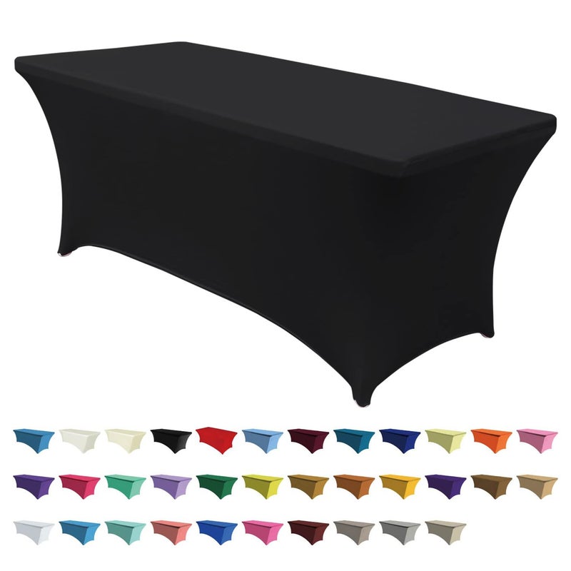 غطاء طاولة سبانديكس أسود 8 قدم من ABCCANOPY، غطاء طاولة مشدود مقاوم للتجاعيد، قابل لإعادة الاستخدام لطاولة قابلة للطي مستطيلة، حماية لمناسبات الحفلات والأعراس والولائم
