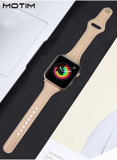 Motim Leather Watch Band for Apple Watch Series Band 38mm/40mm/41mm, Elegant Design, Genuine Leather Slim Replacement Strap, Compatible with iWatch SE Series 10/9/8/7/6/5/4/3/2/1  - Image 3