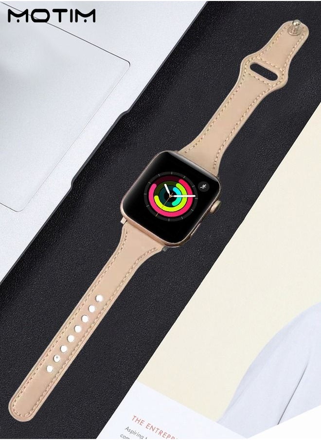 Motim - Leather Watch Band for Apple Watch Series Band 38mm/40mm/41mm, Elegant Design, Genuine Leather Slim Replacement Strap, Compatible with iWatch SE Series 10/9/8/7/6/5/4/3/2/1 - Image 1