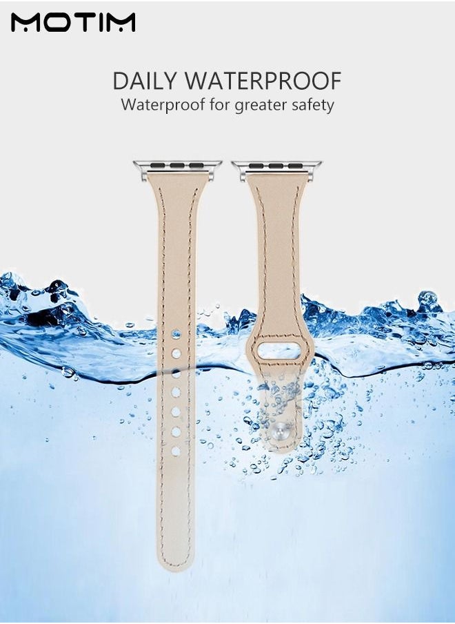 Motim - Leather Watch Band for Apple Watch Series Band 38mm/40mm/41mm, Elegant Design, Genuine Leather Slim Replacement Strap, Compatible with iWatch SE Series 10/9/8/7/6/5/4/3/2/1 - Image 1