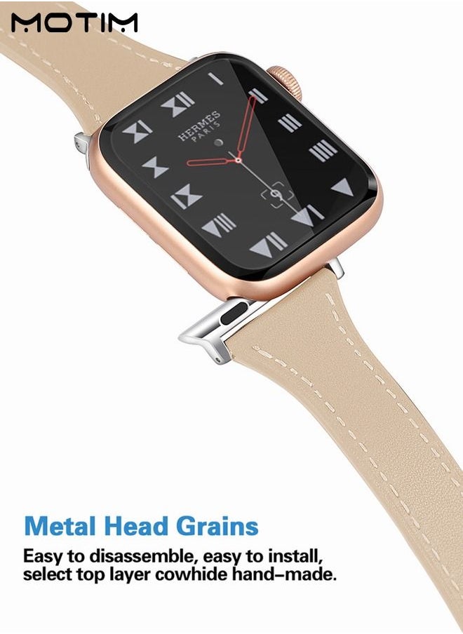 Motim - Leather Watch Band for Apple Watch Series Band 38mm/40mm/41mm, Elegant Design, Genuine Leather Slim Replacement Strap, Compatible with iWatch SE Series 10/9/8/7/6/5/4/3/2/1 - Image 1