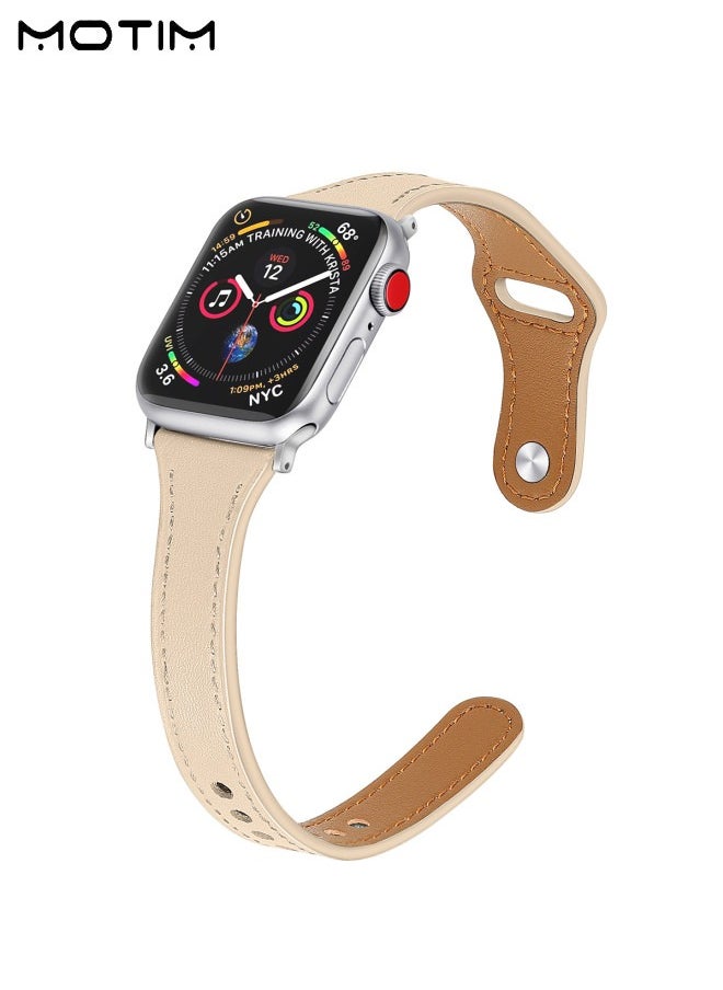 Motim - Leather Watch Band for Apple Watch Series Band 38mm/40mm/41mm, Elegant Design, Genuine Leather Slim Replacement Strap, Compatible with iWatch SE Series 10/9/8/7/6/5/4/3/2/1 - Image 1