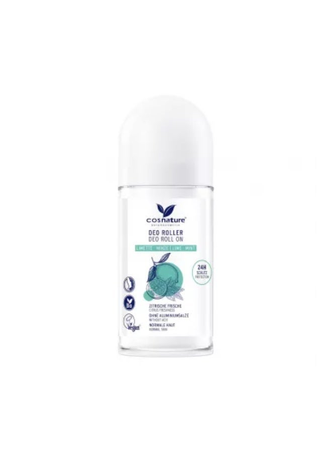 cosnature Deodorant Roll-On Lime & Mint Natural Vegan Deodorant with 24h Freshness & Protection 50 ML – Made in Germany - Image 1