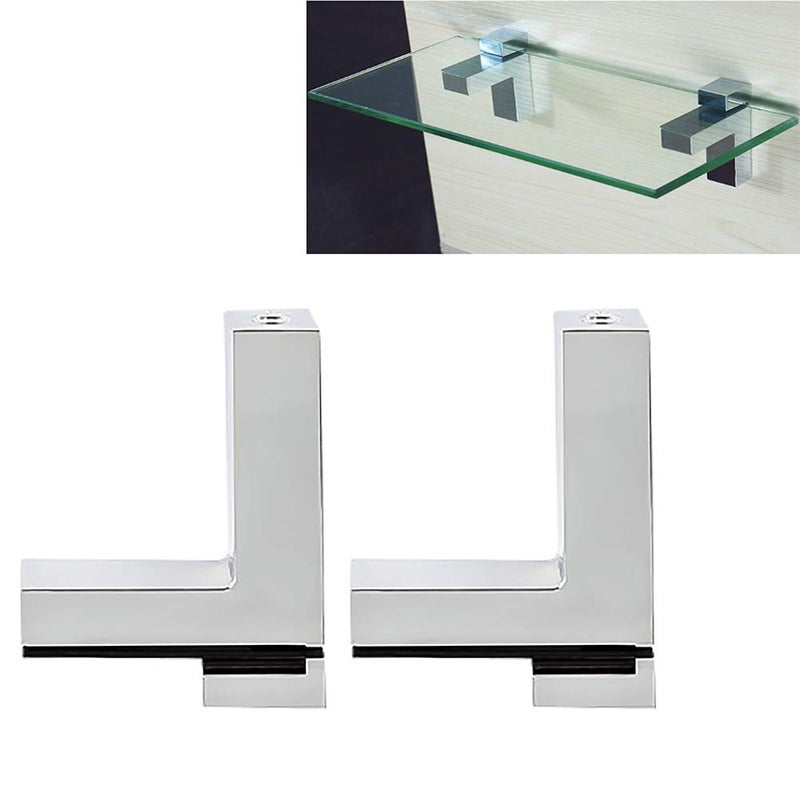 Tiberham Adjustable Wood/Glass Shelf Bracket, Tiberham Zinc Alloy Polished Chrome Shelf Support Clamp Corner Brace for 3-30mm Thickness Shelf, Wall Mounted Glass Support Clip Wood Holder (Pack of 2) - Image 1