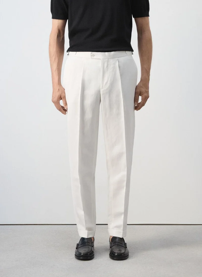 Pleated Linen-Blend Suit Pants