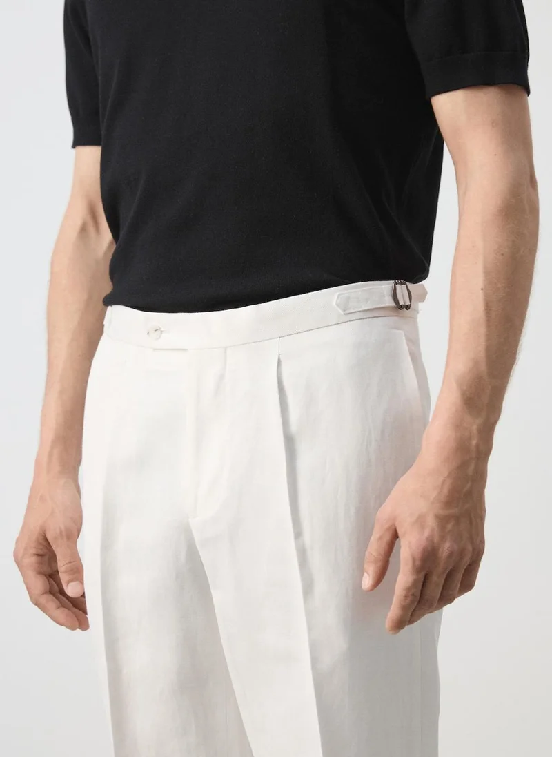 Mango Man 01-BLANCO Pleated Linen-Blend Suit Pants for Men | Best Price UAE