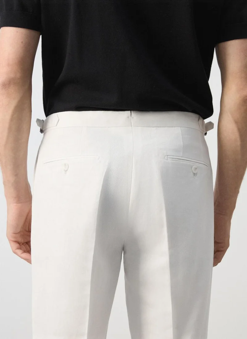 Mango Man 01-BLANCO Pleated Linen-Blend Suit Pants for Men | Best Price UAE