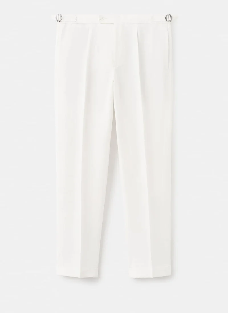 Mango Man 01-BLANCO Pleated Linen-Blend Suit Pants for Men | Best Price UAE