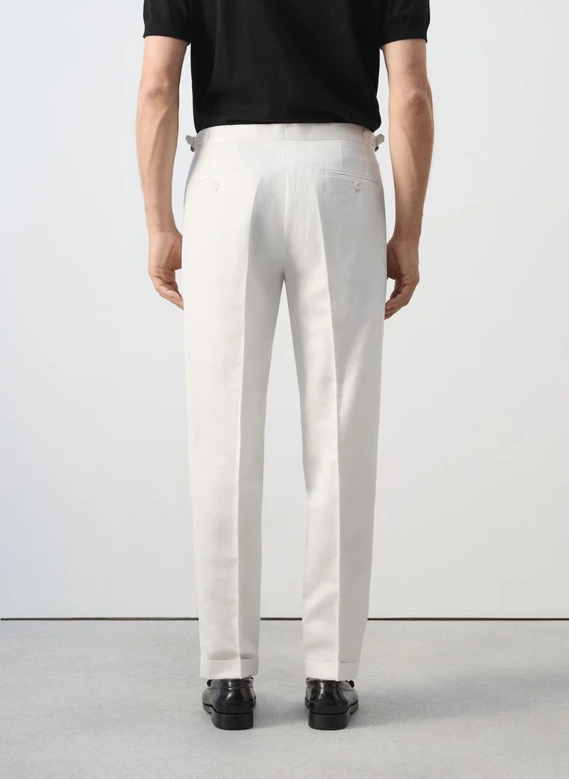 Mango Man 01-BLANCO Pleated Linen-Blend Suit Pants for Men | Best Price UAE