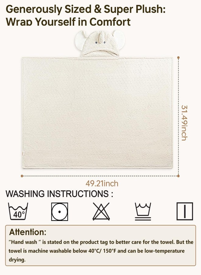 مناشف أطفال بغطاء رأس من بيبي جريت، فائقة الامتصاص، منشفة استحمام للأطفال في الشتاء - مقاس كبير جدًا 49 بوصة × 31 بوصة - صوف مرجاني فائق النعومة للأطفال حديثي الولادة والرضع والأطفال الصغار - تصميم فيل لطيف - سريعة الجفاف - Image 3