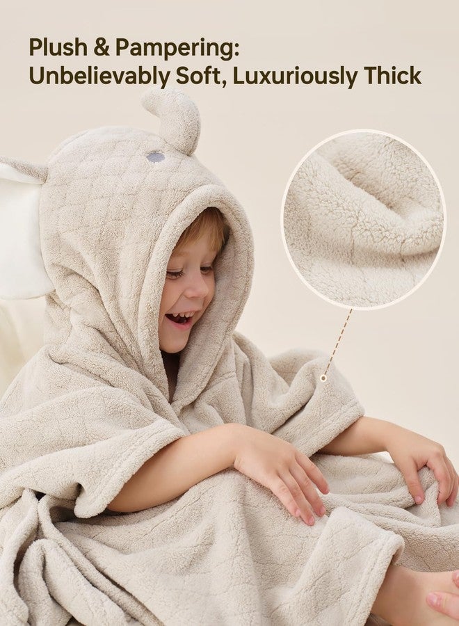 مناشف أطفال بغطاء رأس من بيبي جريت، فائقة الامتصاص، منشفة استحمام للأطفال في الشتاء - مقاس كبير جدًا 49 بوصة × 31 بوصة - صوف مرجاني فائق النعومة للأطفال حديثي الولادة والرضع والأطفال الصغار - تصميم فيل لطيف - سريعة الجفاف - Image 2