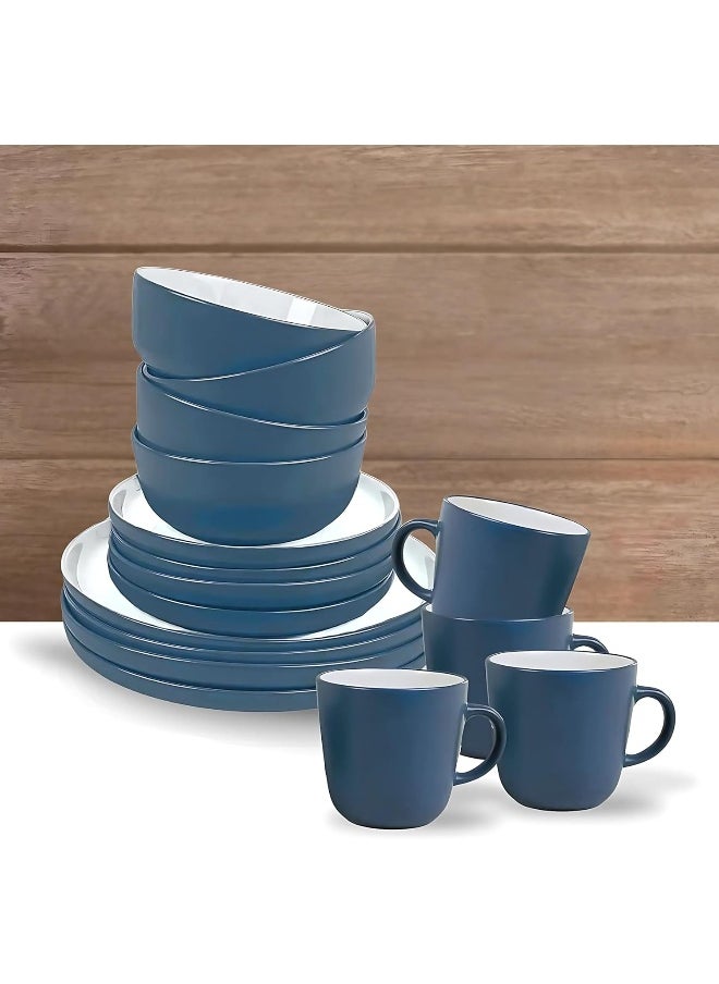 Feelings 16 Piece Stoneware Dinner Set With 4 X 27 Cm Dinner Plate, 4 X 20 Cm Side Plate, 4 X 15 Cm X 6 Cm Bowls, 4X 415 Ml Mugs , Serves 4 For Everyday Use, Dark Blue  - Image 1
